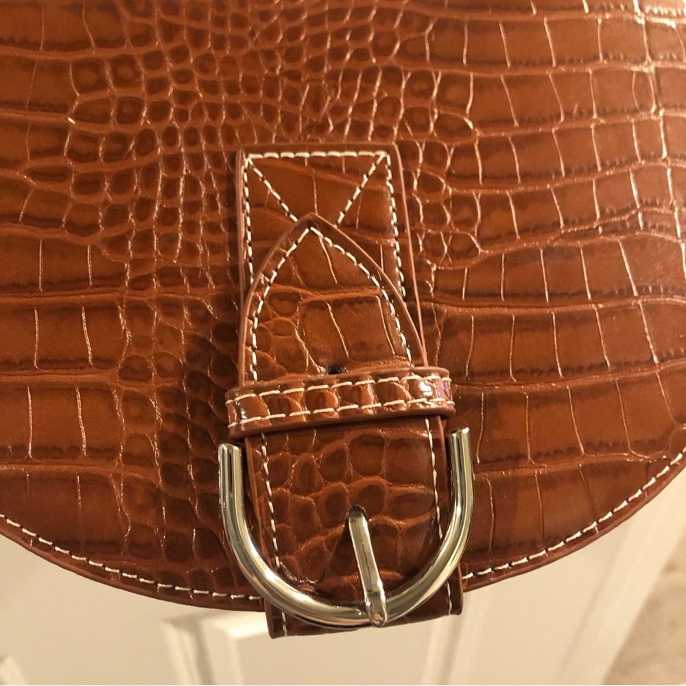 Brown Faux Croc Leather Buckle Crossbody Bag - Picture 13 of 13